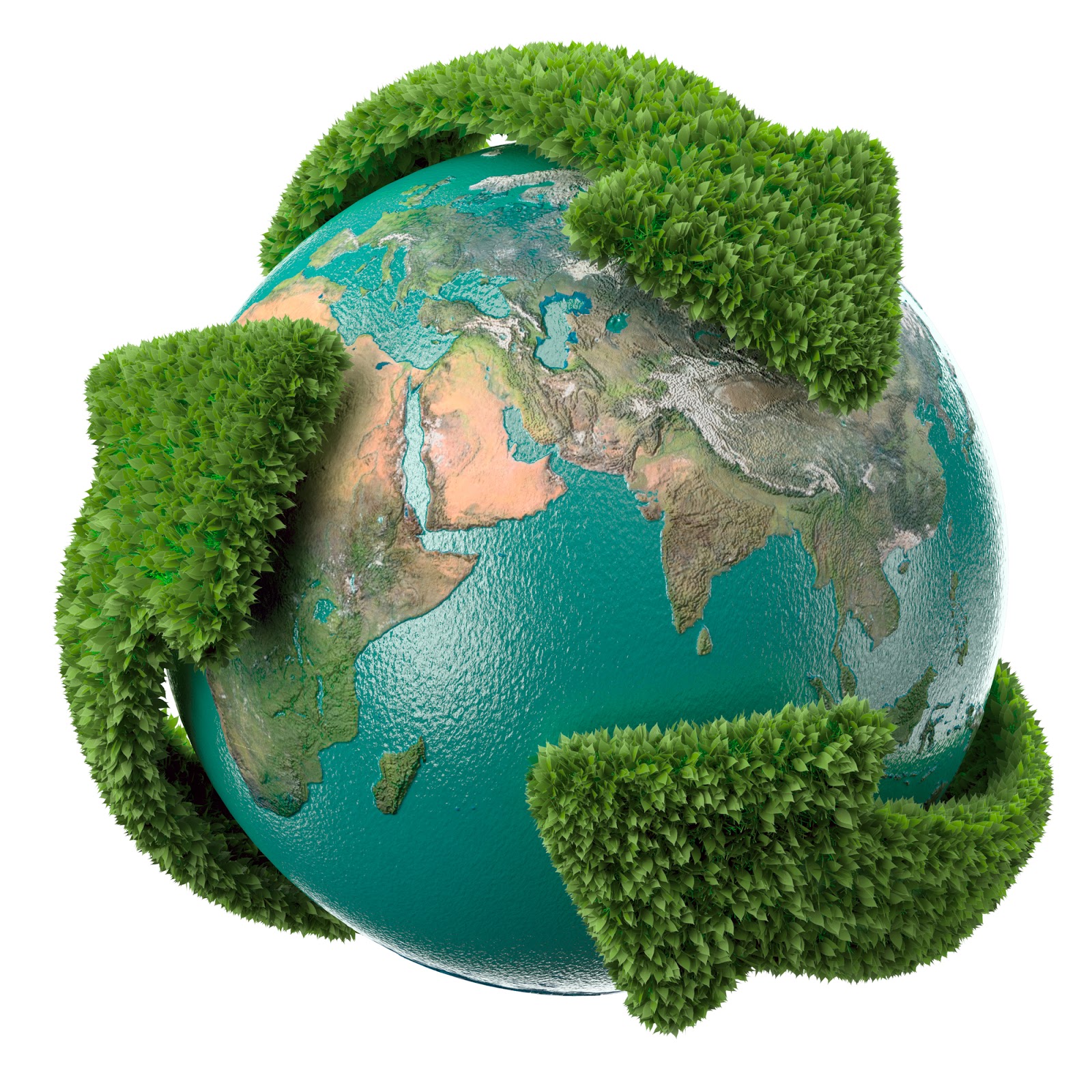 Globe with green arrows covering the Earth - recycling symbol